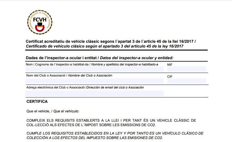 Certificat acreditatiu de vehicle clàssic 